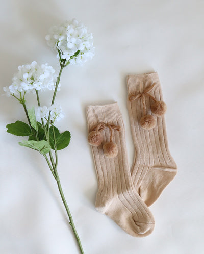 Baby Girls Knee High Brown Socks with Bow Decor