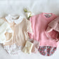 Baby Girl 3/4 Sleeve Button-Up Cotton Cardigan in Beige. Baby Clothes for Autumn Winter