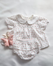 2Pcs Set Baby Girls Cherry Print Collar Top and Shorts. 100% Cotton Clothing Set.