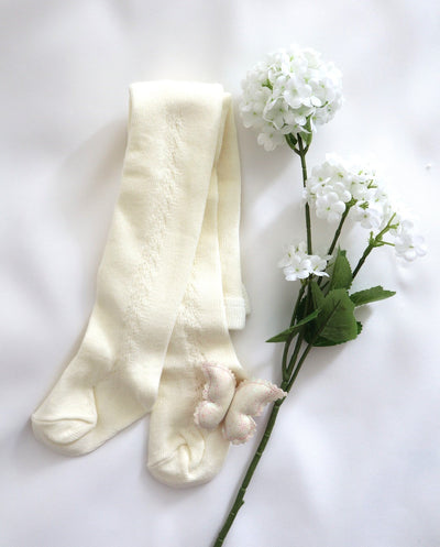 Girls Side Lace Openwork Tights in Ivory (3 Sizes Available)