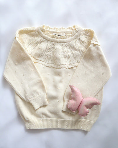 Girls Long Sleeve Ivory Knitted Cotton Sweater. Girl Clothes for Autumn Winter (1T-4T)