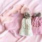 BUNDLE PACK Size 6-12m: Baby Girls Long Sleeve Knitted Peach & Dusty Pink Winter Jumper + 2 Knitted Beanies (RRP $142)