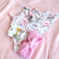 BUNDLE PACK Size 1T: Girls Angela Floral Peplum Cotton Spandex Top + 3 Embroidered Hair Clips + Knitted Headwrap (RRP $65)