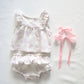 The Bow Edit : Baby Girl Polka Dot Bow Print 2Pc Set Top and Bloomer 100% Cotton