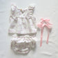 The Bow Edit : Baby Girl Polka Dot Bow Print 2Pc Set Top and Bloomer 100% Cotton