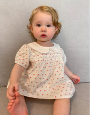 2Pcs Set Baby Girls Cherry Print Collar Top and Shorts. 100% Cotton Clothing Set.