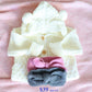 BUNDLE PACK Size 2T: Girls Long Sleeve Knitted Ivory Winter Hoodie + 2 Knitted Headwraps (RRP $79)