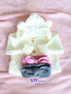 BUNDLE PACK Size 2T: Girls Long Sleeve Knitted Ivory Winter Hoodie + 2 Knitted Headwraps (RRP $79)