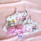 BUNDLE PACK Size 1T: Girls Angela Floral Peplum Cotton Spandex Top + 3 Embroidered Hair Clips + Knitted Headwrap (RRP $65)