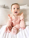 Baby Girls Powder Pink Velvet Long Sleeves Frill Romper Babysuit