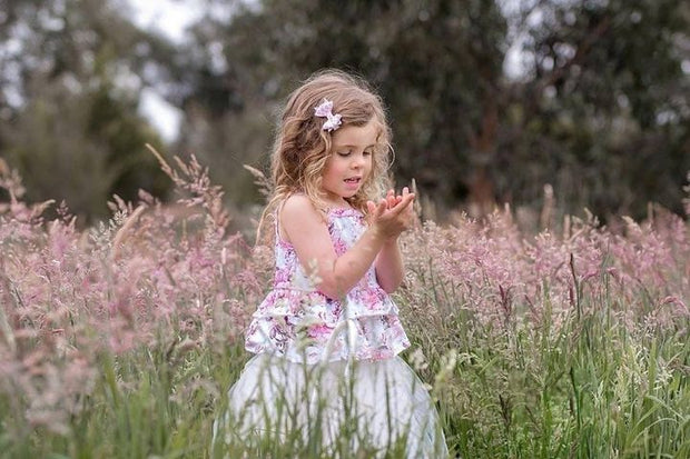 Girls Angela Floral Cotton Jersey Double Ruffle Top