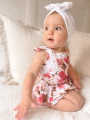 Baby Girls Stella Floral Print Cotton Jersey Tie Shoulder Romper