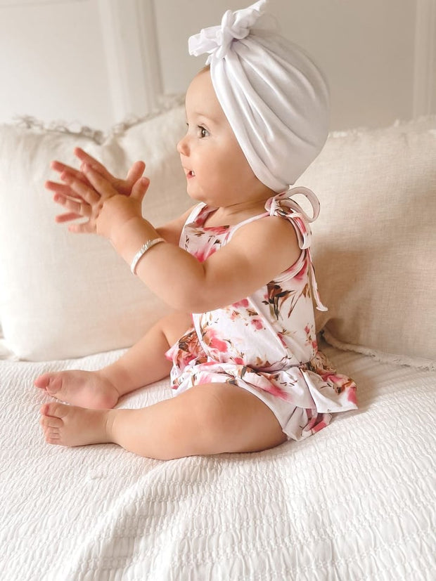 Baby Girls Stella Floral Print Cotton Jersey Tie Shoulder Romper