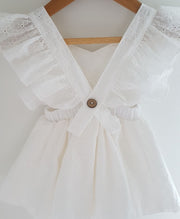 Vivian Embroidered White Cotton Baby Girl Romper