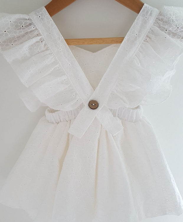 Vivian Embroidered White Cotton Baby Girl Romper