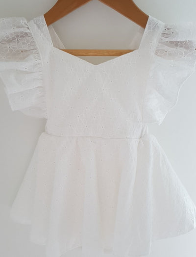 Vivian Embroidered White Cotton Baby Girl Romper