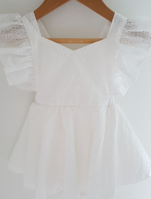 Vivian Embroidered White Cotton Baby Girl Romper