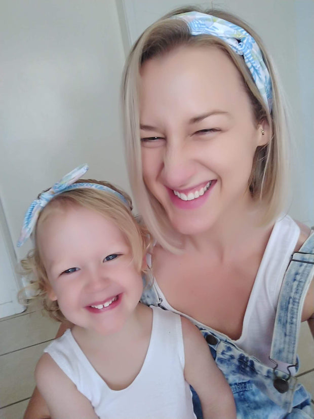 MATCHING Mums and Girls Blue Floral Stretch Headband