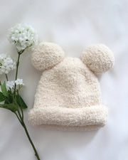 Baby Girls Pom Pom Knit Beanie Fleece Hat for Autumn Winter.