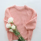 BUNDLE PACK Size 6-12m: Baby Girls Long Sleeve Knitted Peach & Dusty Pink Winter Jumper + 2 Knitted Beanies (RRP $142)