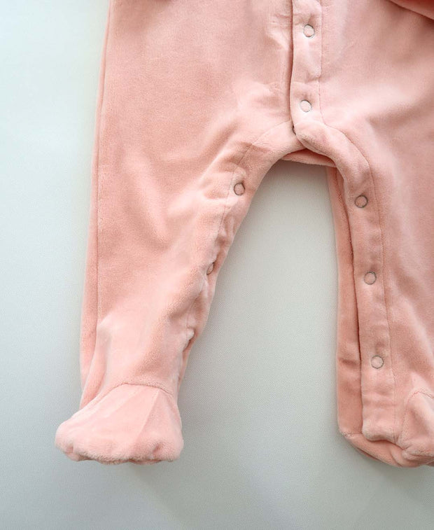 Baby Girls Powder Pink Velvet Long Sleeves Frill Romper Babysuit
