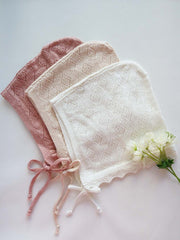 Baby Girl Knit Cotton Pointelle Detail Bonnet Hat (6months -2 Year)