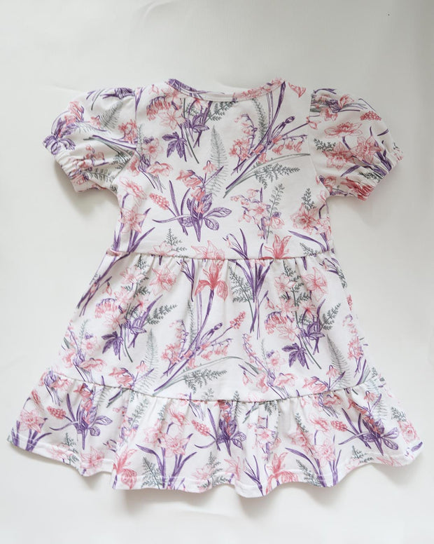 Girls Cotton Jersey Tiered Dress : Ava Floral Botanical Print (Design in Australia)