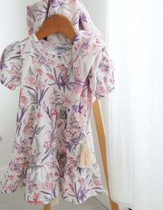 Girls Cotton Jersey Tiered Dress : Ava Floral Botanical Print (Design in Australia)