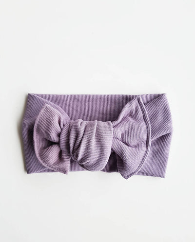 Girls Dusty Lilac Soft Rib Knit Topknot Headband (Stretched Headwrap) (NB-5 Yrs)