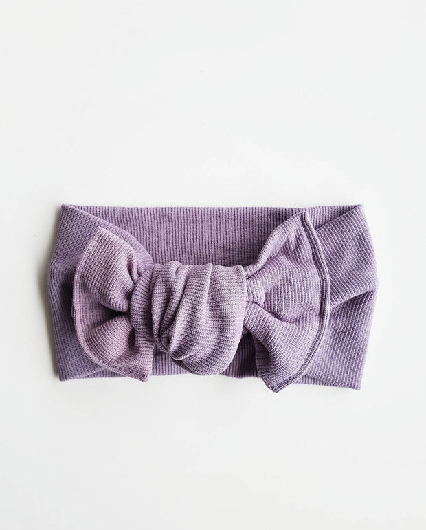 Girls Dusty Lilac Soft Rib Knit Topknot Headband (Stretched Headwrap) (NB-5 Yrs)