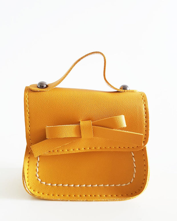 Girls Mini Mindy Mustard Bow PU Leather Cross Body and Shoulder Bag