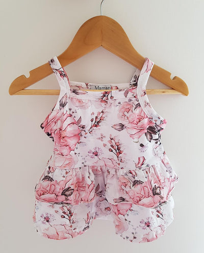 Girls Angela Floral Cotton Jersey Double Ruffle Top