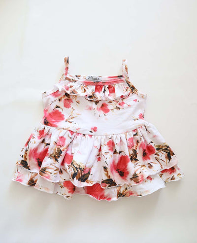 Girls Stella Floral Print Cotton Jersey Peplum Frill Top