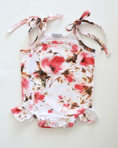 Baby Girls Stella Floral Print Cotton Jersey Tie Shoulder Romper