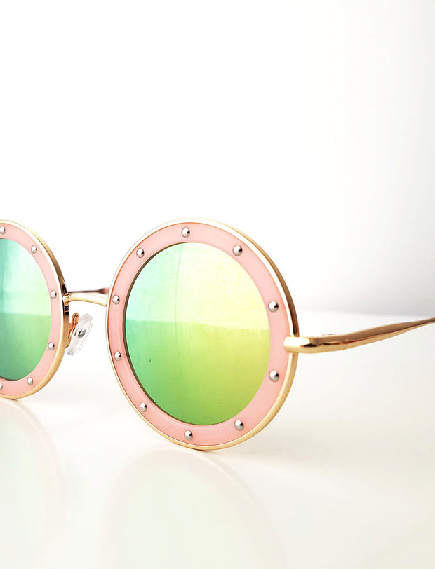 The Eyes of Claire : Studded Pattern Pink Frame Mirrored Lens Sunglasses (1-8Yrs)