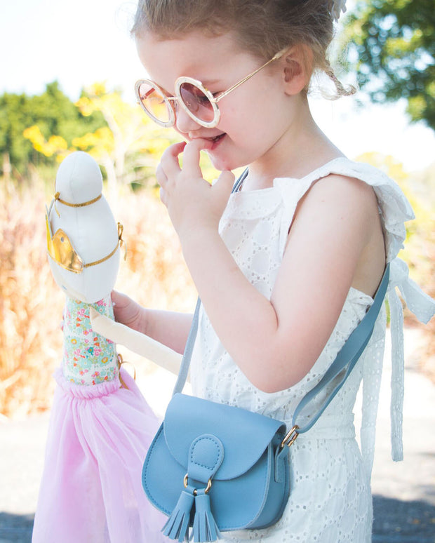 Girls Mini Marcie Blue Tassel PU Leather Cross Body and Shoulder Bag